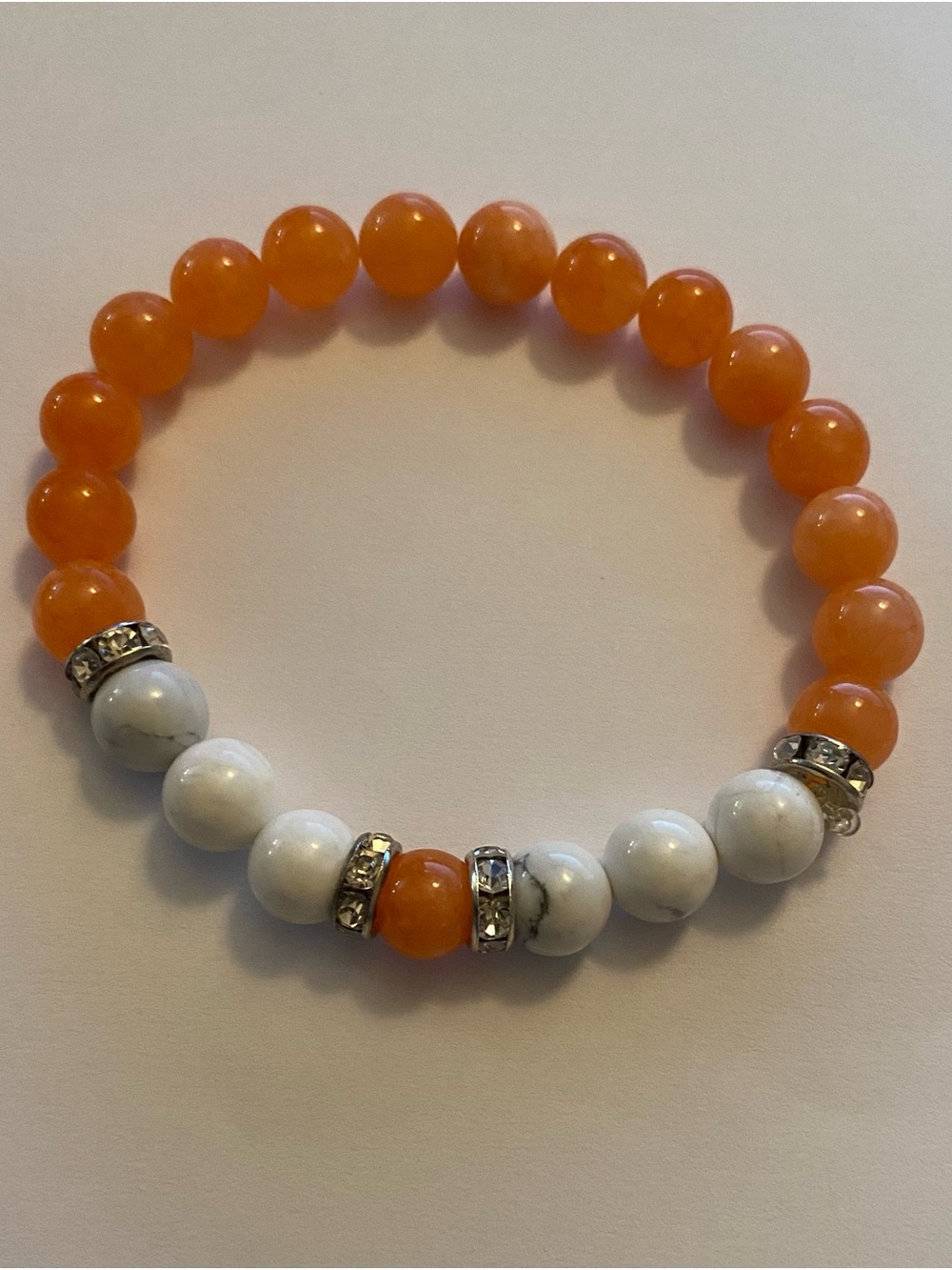 Jade and Howlite Stretch Bracelet with Rhinestone Accents